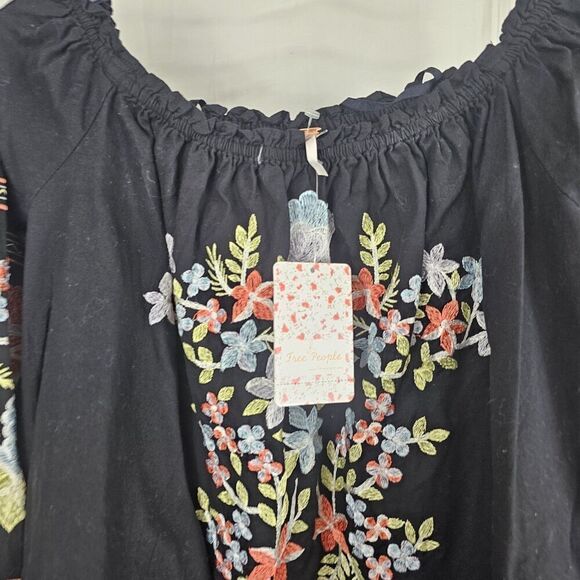 Free People Fleur Du Jour Black Embroidered Off The Shoulder Dress Size LARGE - Picture 6 of 10